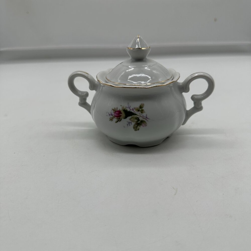 Vintage Ucagco Moss Rose Sugar Bowl and Lid Pink Roses Japan China
